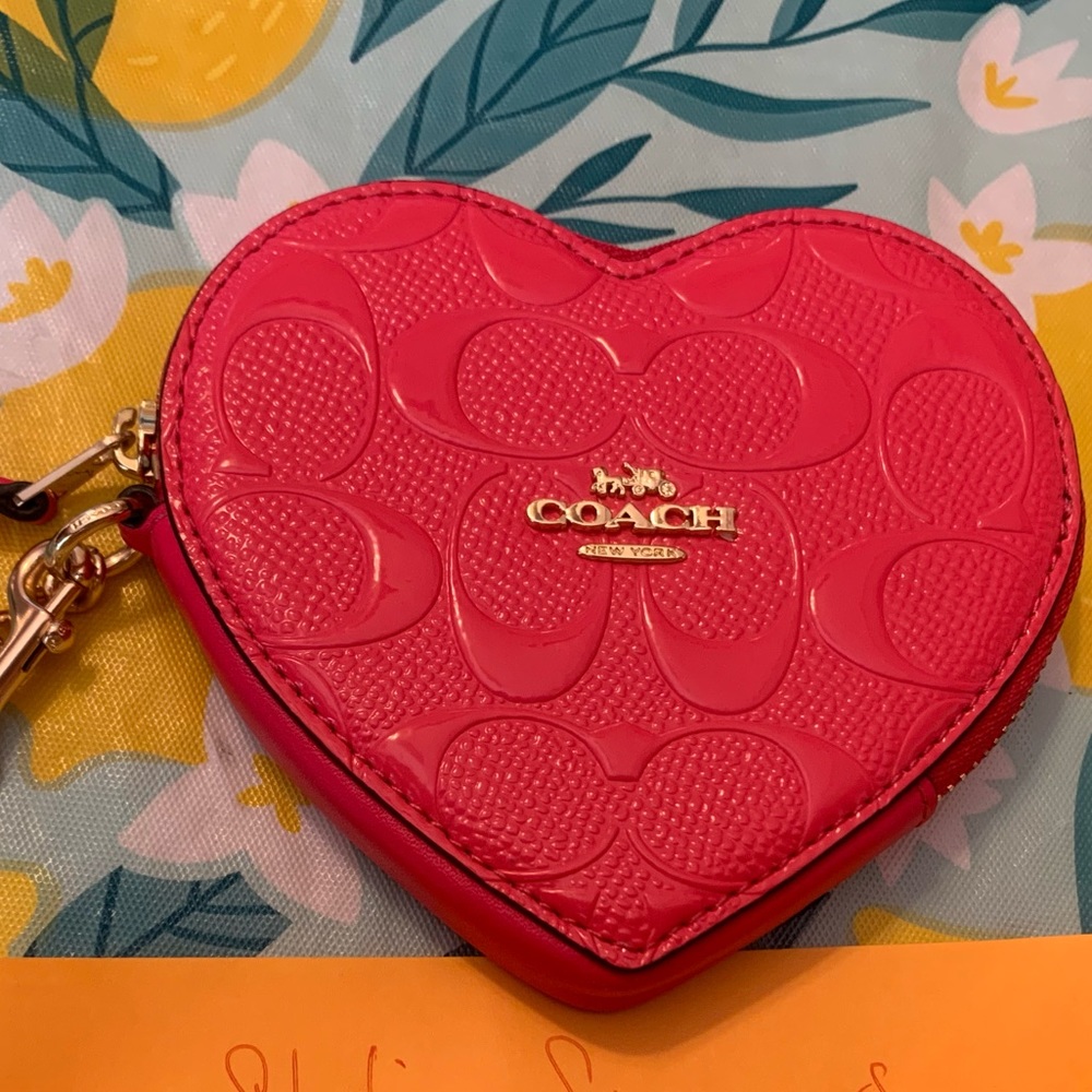 Coach Heart Wristlet - Embossed Hot Pink
